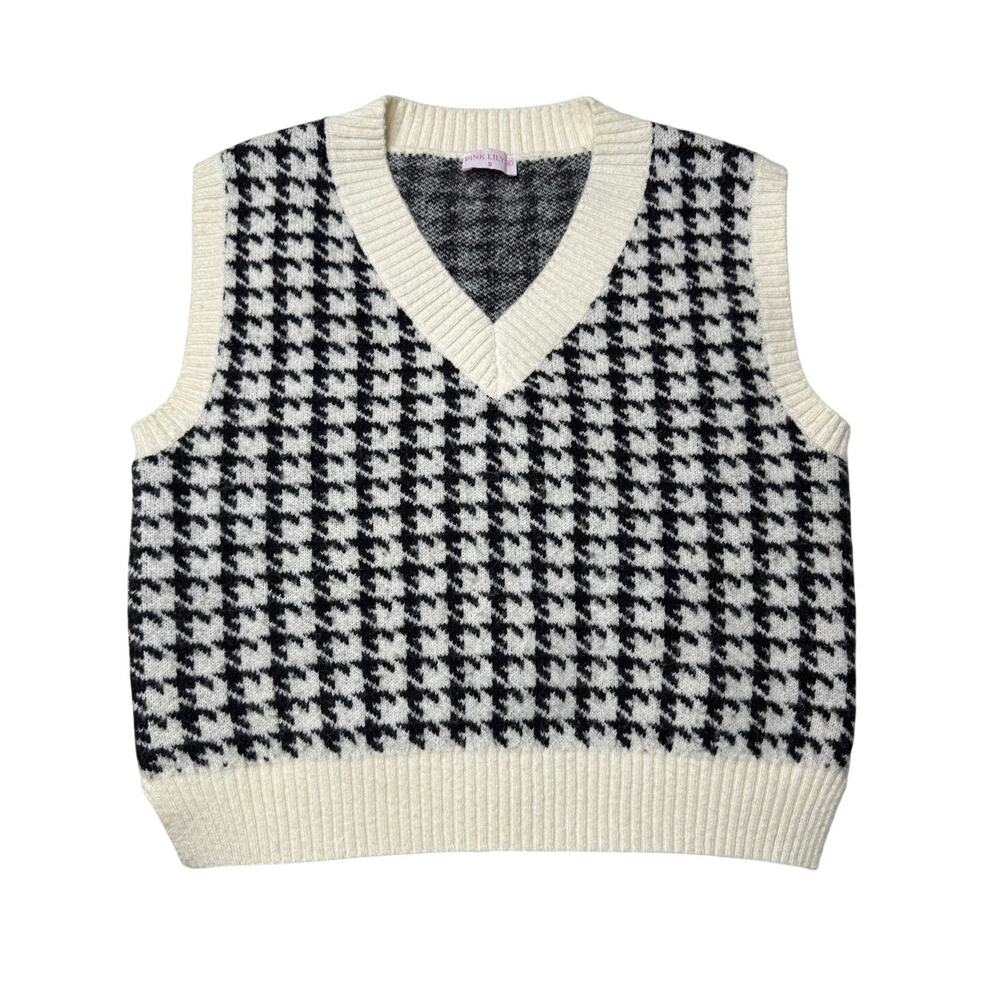Pink Lily Black White Houndstooth Sweater Vest Preppy Academia Small - Picture 5 of 10